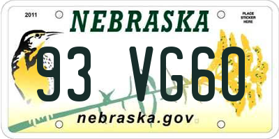NE license plate 93VG60