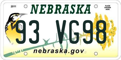 NE license plate 93VG98