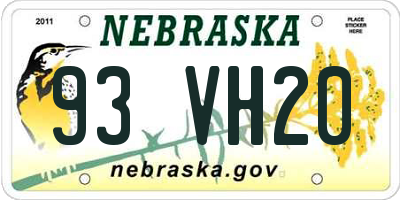 NE license plate 93VH20