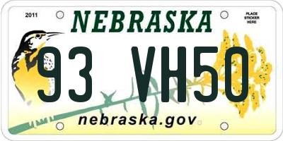 NE license plate 93VH50