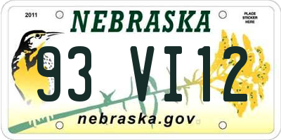 NE license plate 93VI12