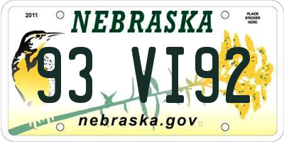 NE license plate 93VI92