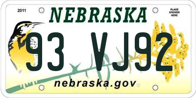 NE license plate 93VJ92
