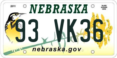 NE license plate 93VK36