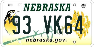 NE license plate 93VK64