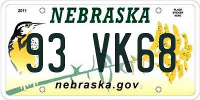 NE license plate 93VK68