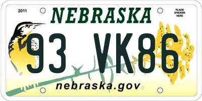 NE license plate 93VK86