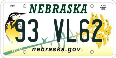 NE license plate 93VL62