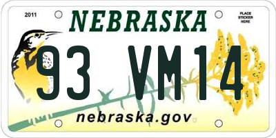 NE license plate 93VM14