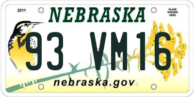 NE license plate 93VM16