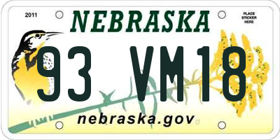 NE license plate 93VM18