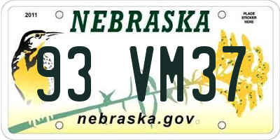 NE license plate 93VM37