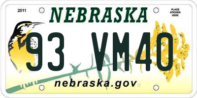 NE license plate 93VM40