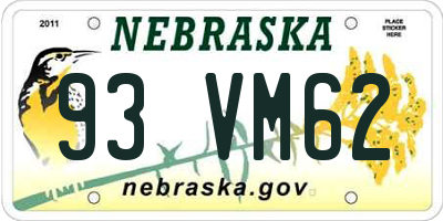 NE license plate 93VM62