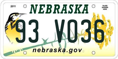 NE license plate 93VO36