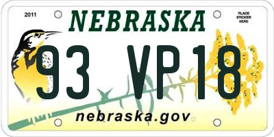 NE license plate 93VP18