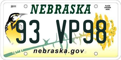 NE license plate 93VP98