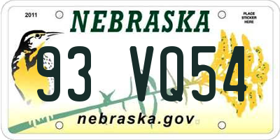 NE license plate 93VQ54