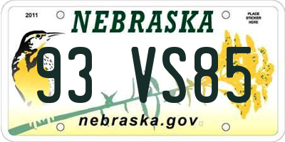 NE license plate 93VS85
