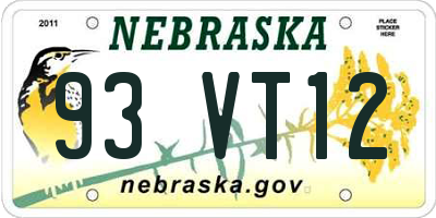 NE license plate 93VT12