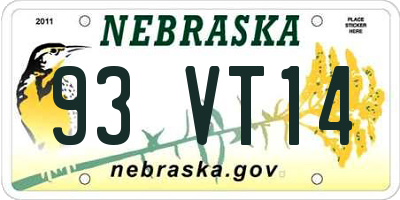 NE license plate 93VT14