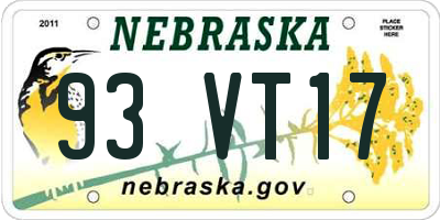 NE license plate 93VT17