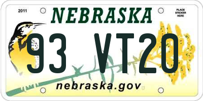 NE license plate 93VT20