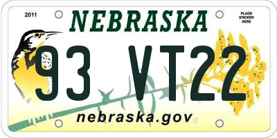 NE license plate 93VT22