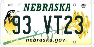 NE license plate 93VT23
