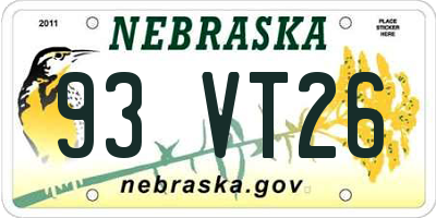 NE license plate 93VT26