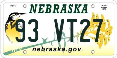 NE license plate 93VT27
