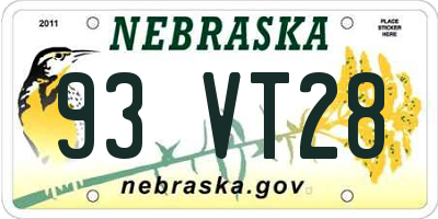 NE license plate 93VT28
