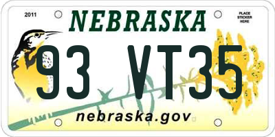 NE license plate 93VT35