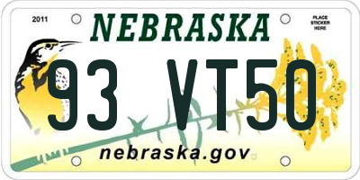 NE license plate 93VT50