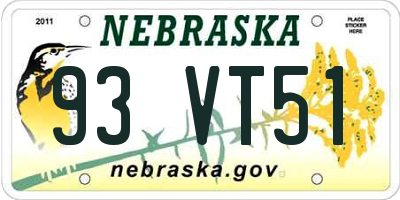 NE license plate 93VT51