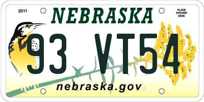 NE license plate 93VT54