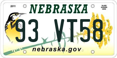 NE license plate 93VT58