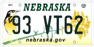 NE license plate 93VT62
