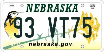 NE license plate 93VT75