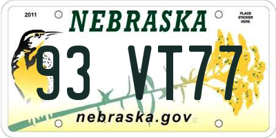 NE license plate 93VT77