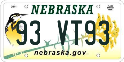 NE license plate 93VT93