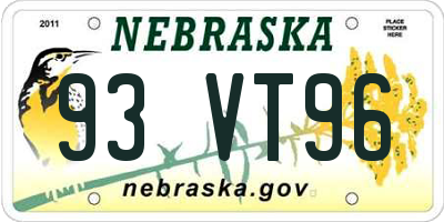 NE license plate 93VT96