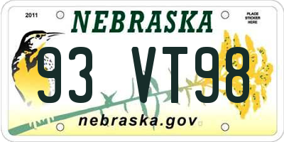NE license plate 93VT98