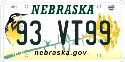 NE license plate 93VT99