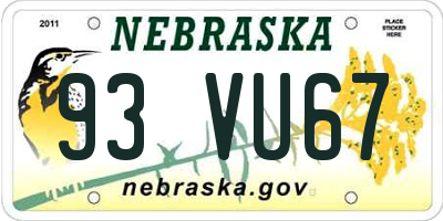 NE license plate 93VU67