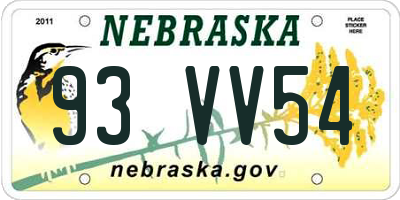 NE license plate 93VV54