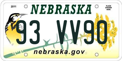 NE license plate 93VV90