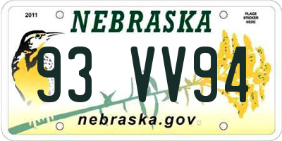 NE license plate 93VV94