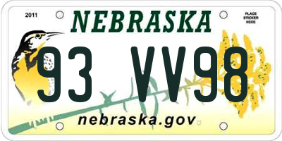 NE license plate 93VV98