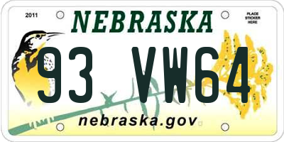 NE license plate 93VW64